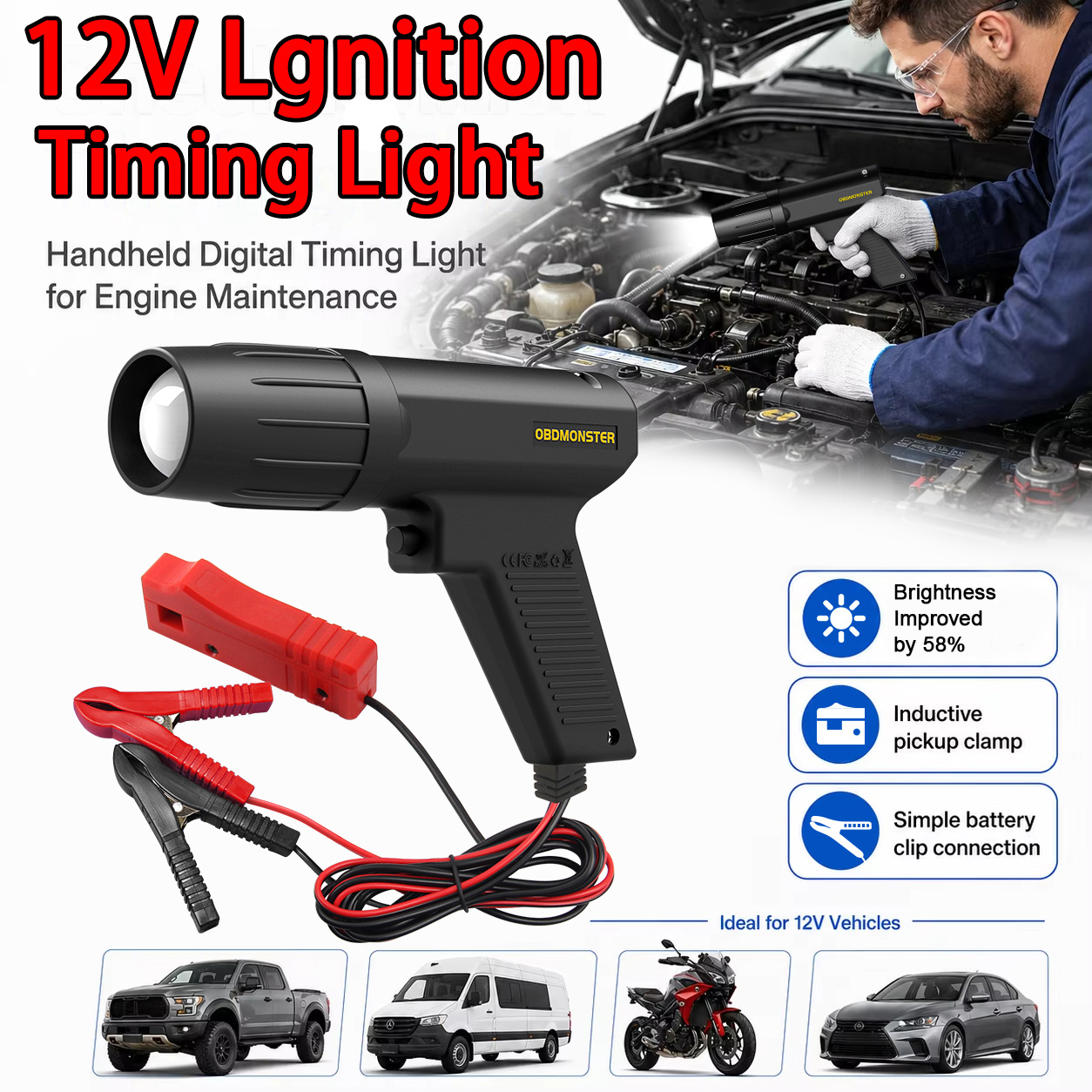 Timing Light Gun - مصباح توقيت الإشعال الحثي 12 فولت
